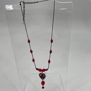Vampire goth whimsygoth Robert Rose red heart beaded necklace